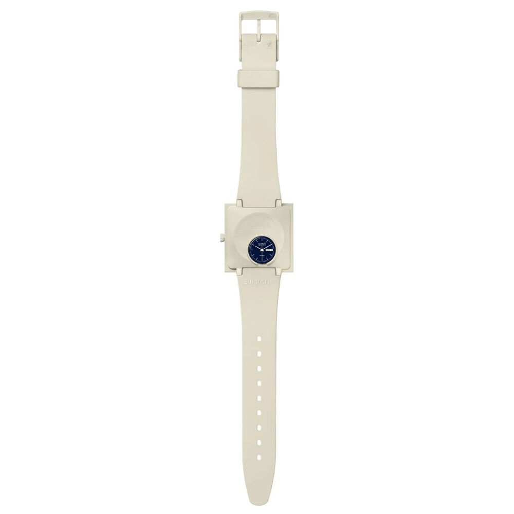 Swatch Bioceramic What if…Beige? Square Blue Dial Beige Strap Watch image number 3