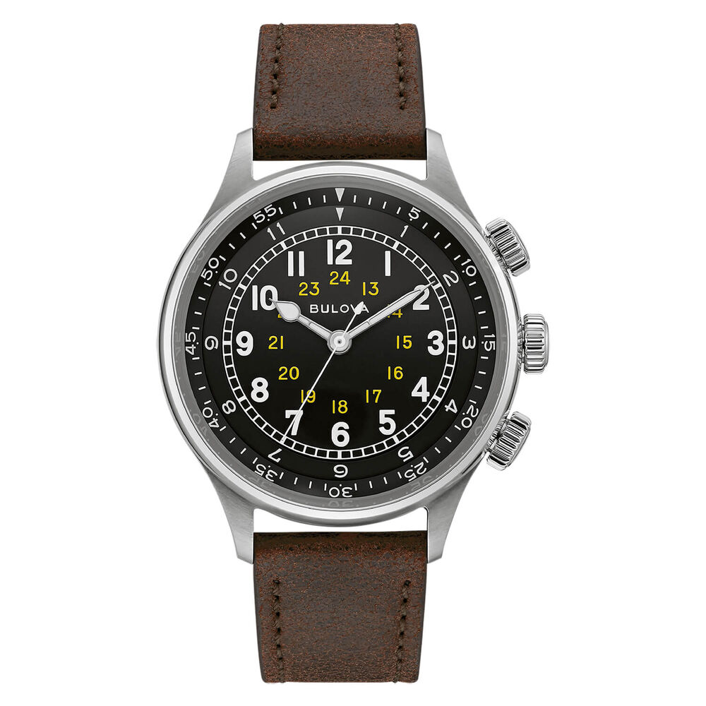 Bulova Military A-15 Pilot 42mm Black Dial Brown Leather Strap Watch