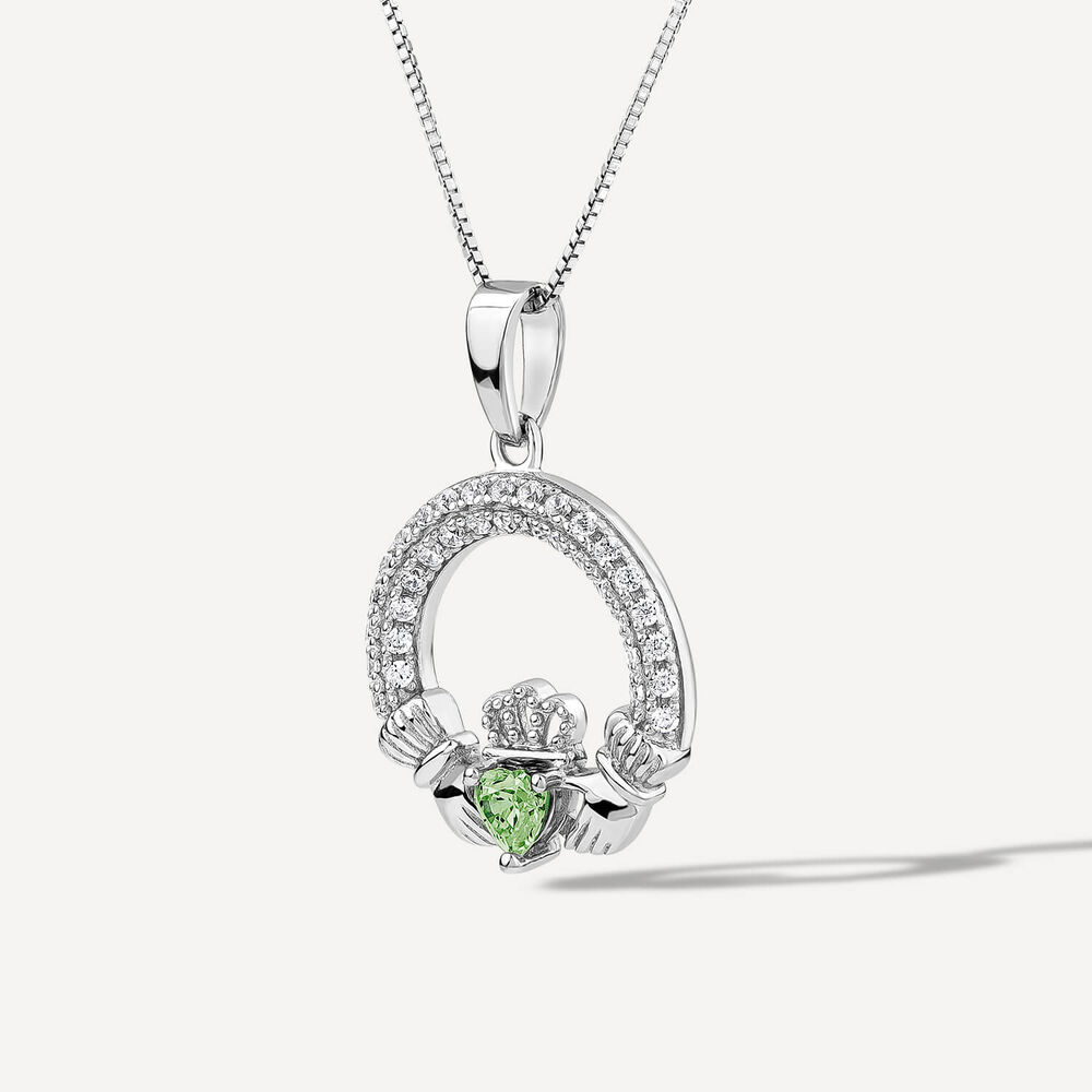 Sterling Silver May Birthstone Pave Cubic Zirconia Claddagh Pendant image number 1