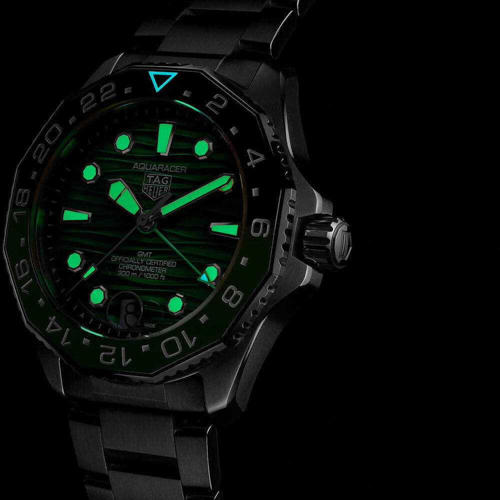 TAG Heuer Aquaracer Professional 300 GMT 42mm Green Dial & Bezel Stainless Steel Bracelet Watch image number 4
