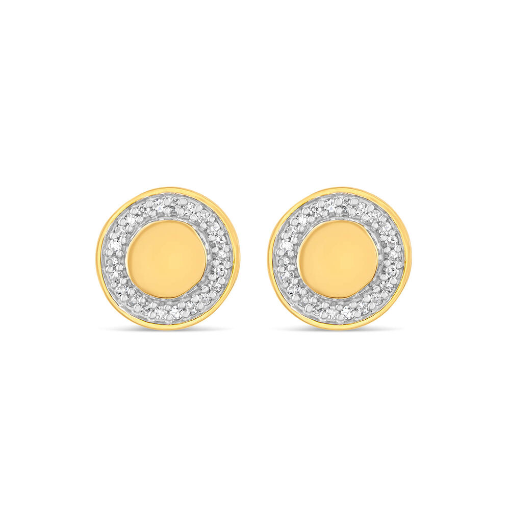 9ct Yellow Gold 0.06ct Diamond Circle Disc Stud Earrings