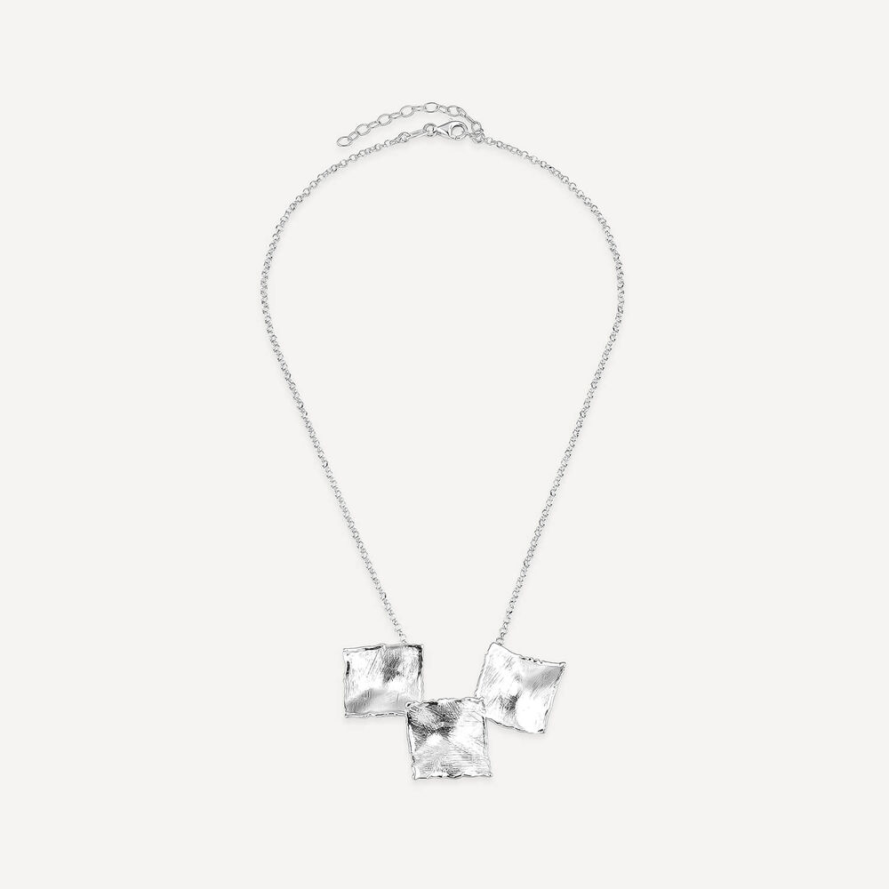 Sterling Silver Square Shaped Hammered & Brushed Finish Pendants Necklet image number 2