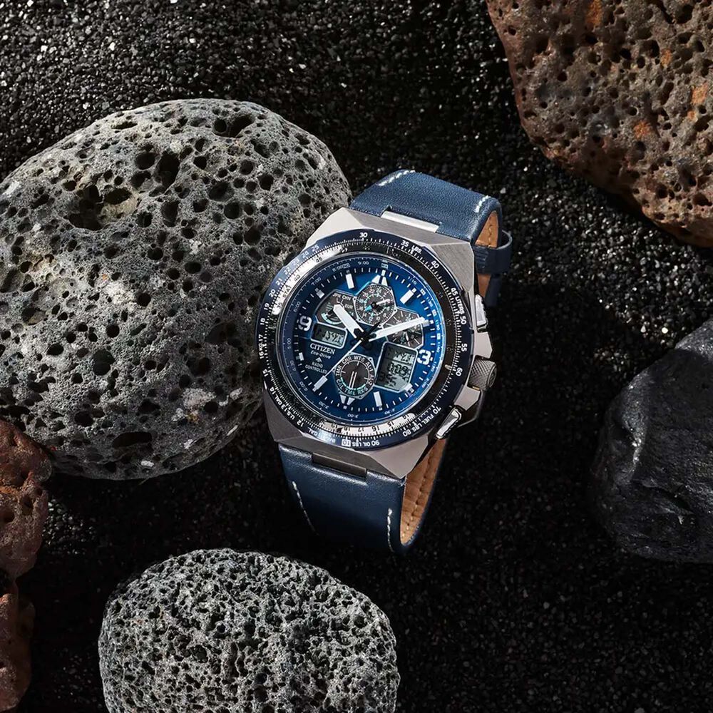 Citizen Promaster Skyhawk A.T 46mm Blue Dial Leather Strap Watch image number 2