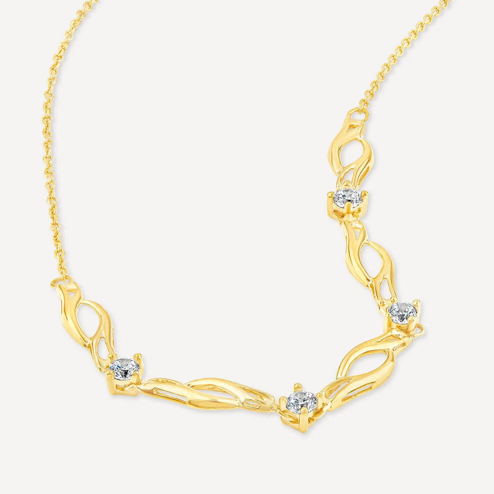 9ct Yellow Gold Cubic Zirconia Set Twist Curve Chain Necklet image number 3