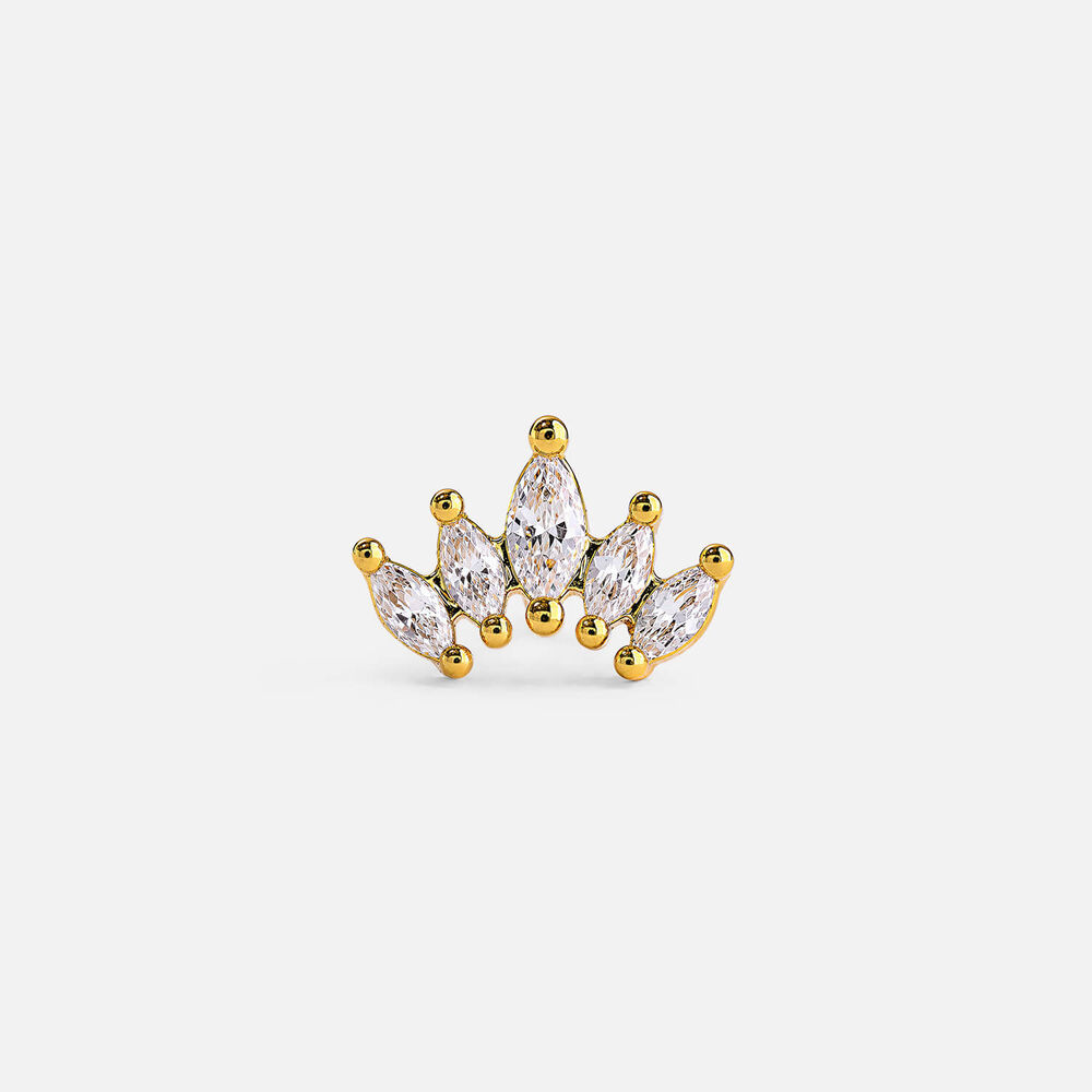 Yellow Gold Plated Vermeil Sterling Silver Marquise Cubic Zirconia Cluster Single Stud Earring