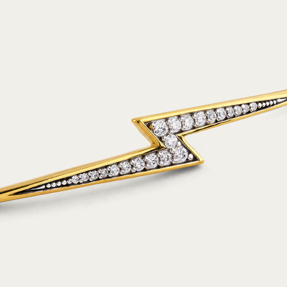 Yellow Gold Plated Sterling Silver Cubic Zirconia Lightning Bolt Bolo Bracelet