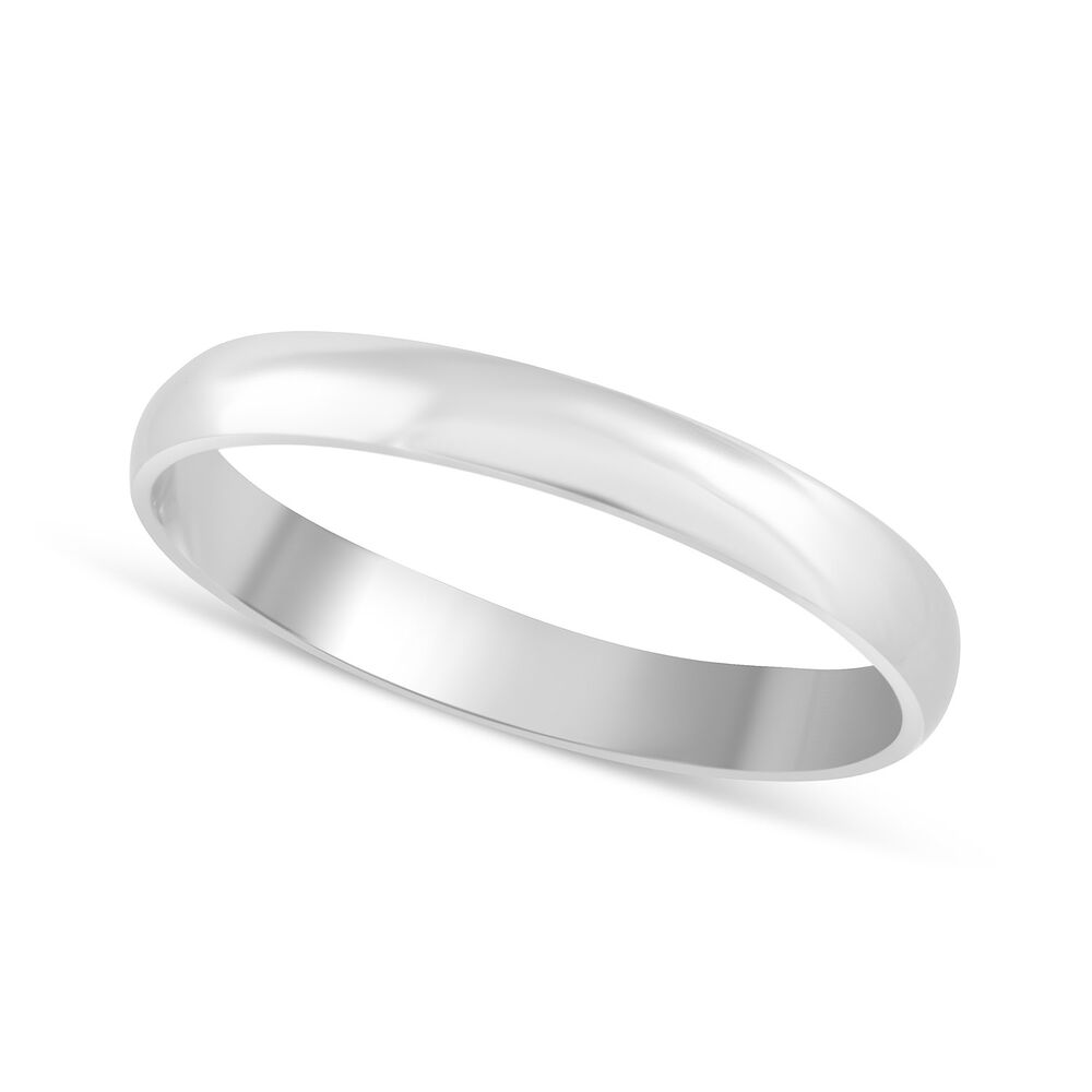 9ct white Gold Polished 3mm D Shape Wedding Ring image number 0