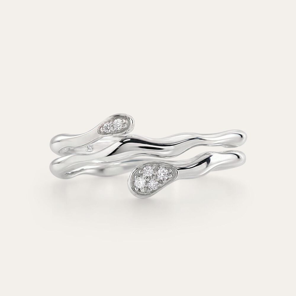 Sterling Silver Three Strand Pave Cubic Zirconia Tip Ring