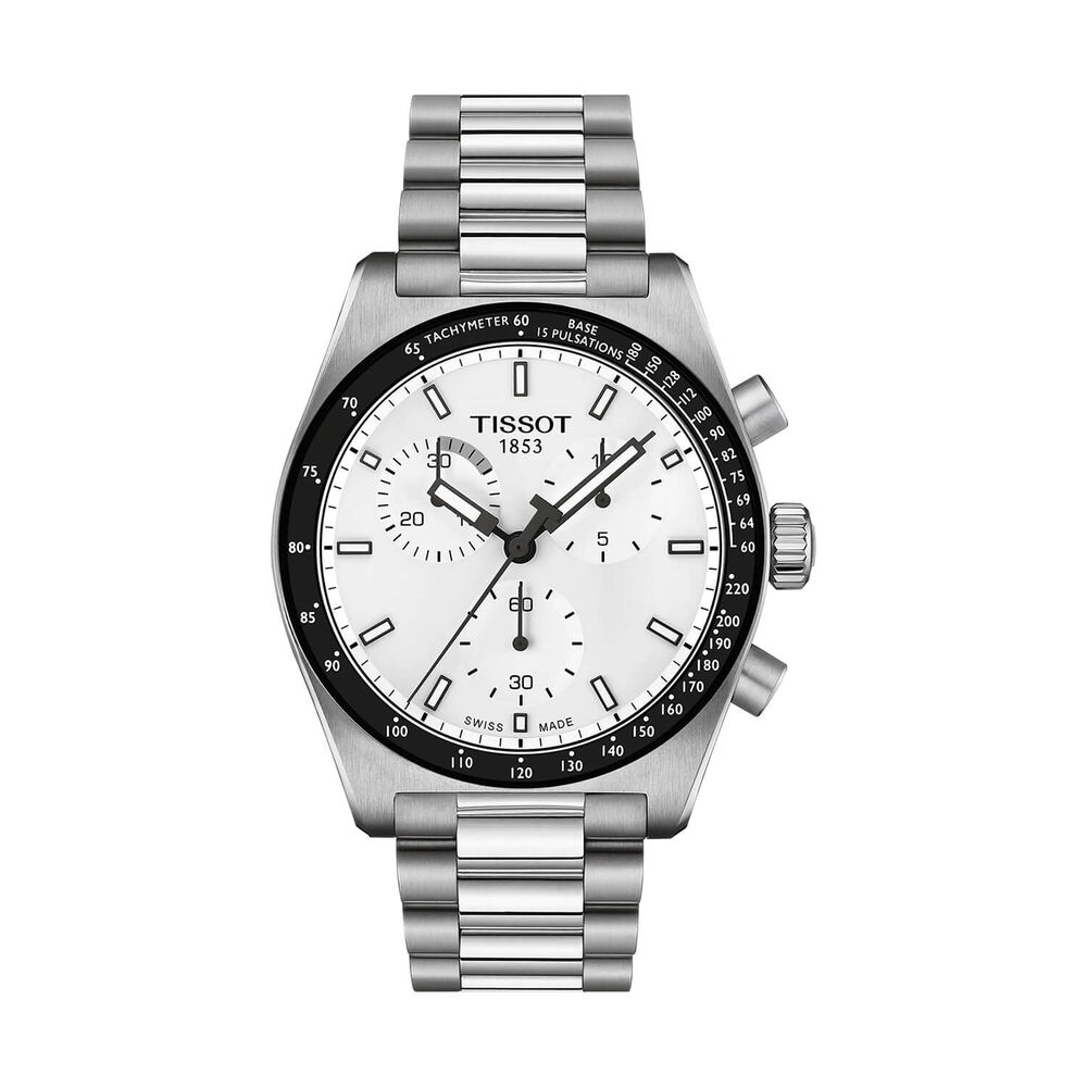 Tissot PR516 Chronograph 40mm White Dial Steel Bracelet Watch