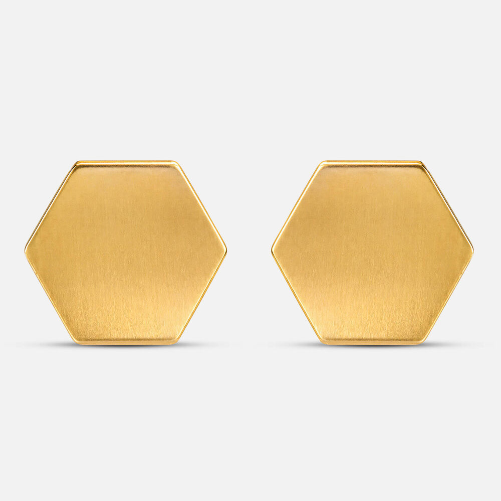 Yellow Gold Plated Sterling Silver Matt Hexagon Shape Stud Earrings