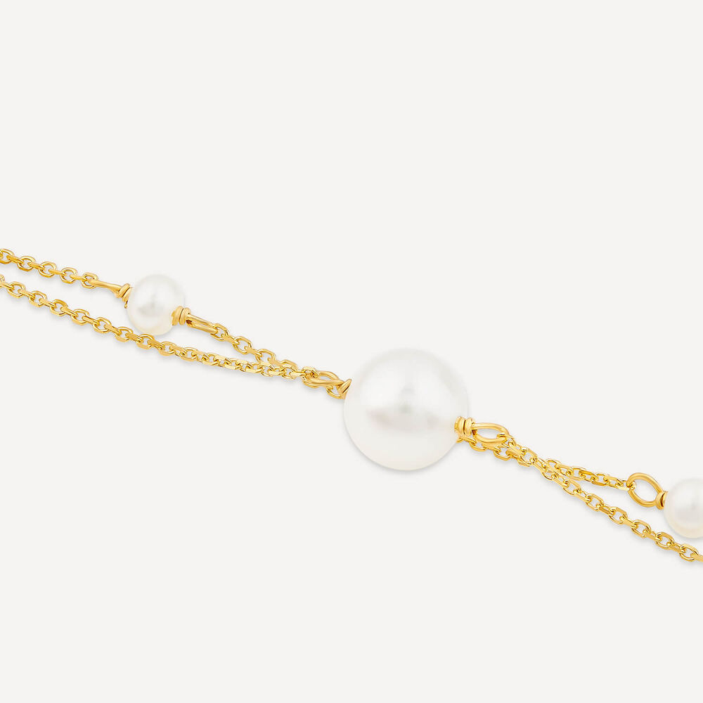 9ct Yellow Gold Pearl & Beads Two Strand Bracelet image number 2