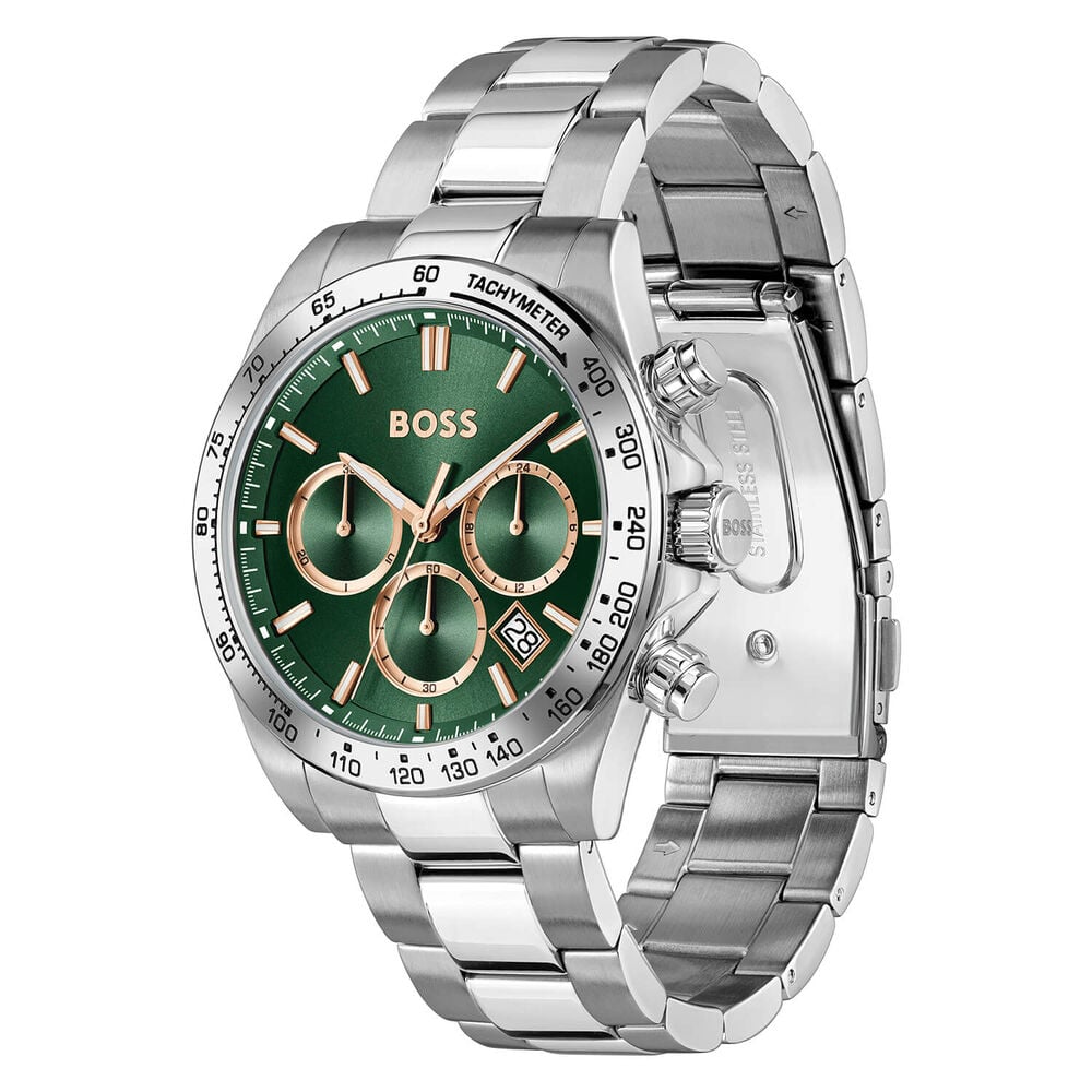 BOSS Hero 2.0 Chronograph 43mm Green Dial Stainless Steel Bracelet Watch image number 1