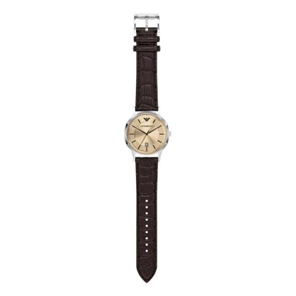 Emporio Armani Renato 43mm Beige Dial Brown Leather Strap Watch