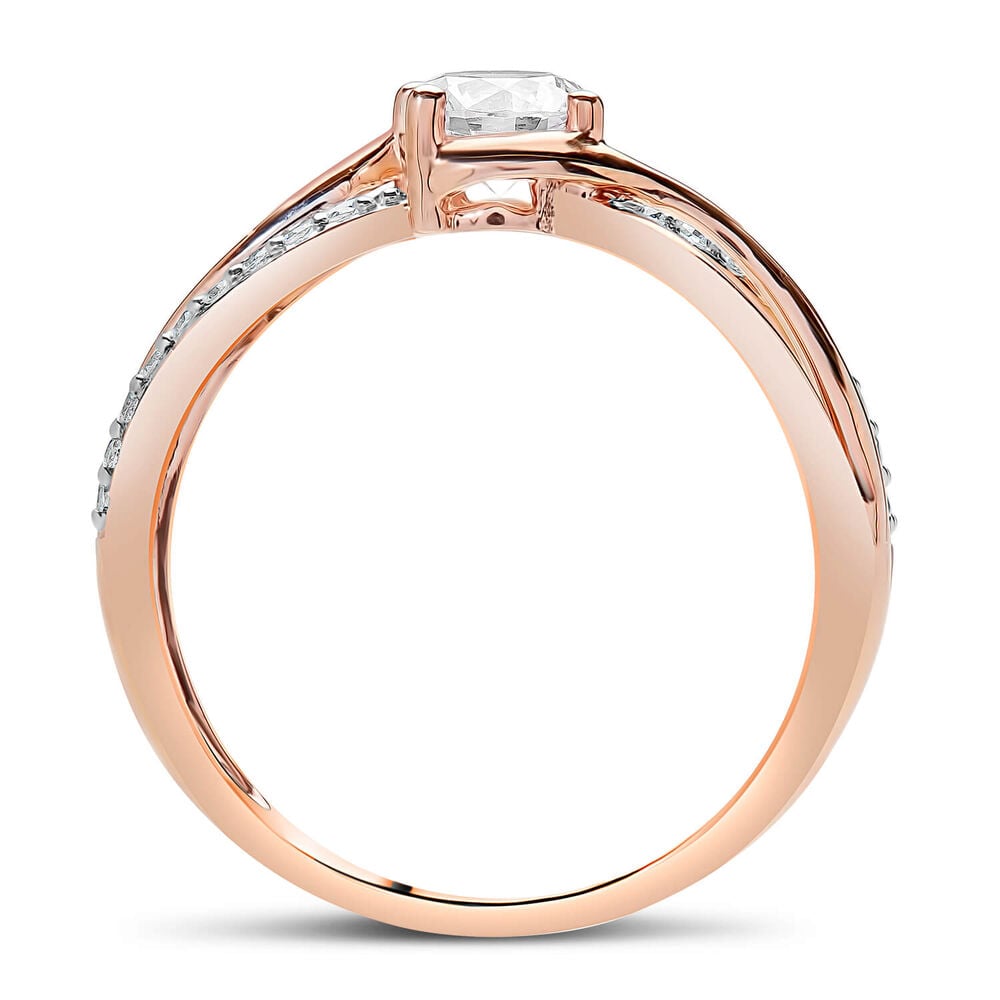 9ct Rose Gold Cubic Zirconia Solitaire Open X Over Shoulders Ring image number 2