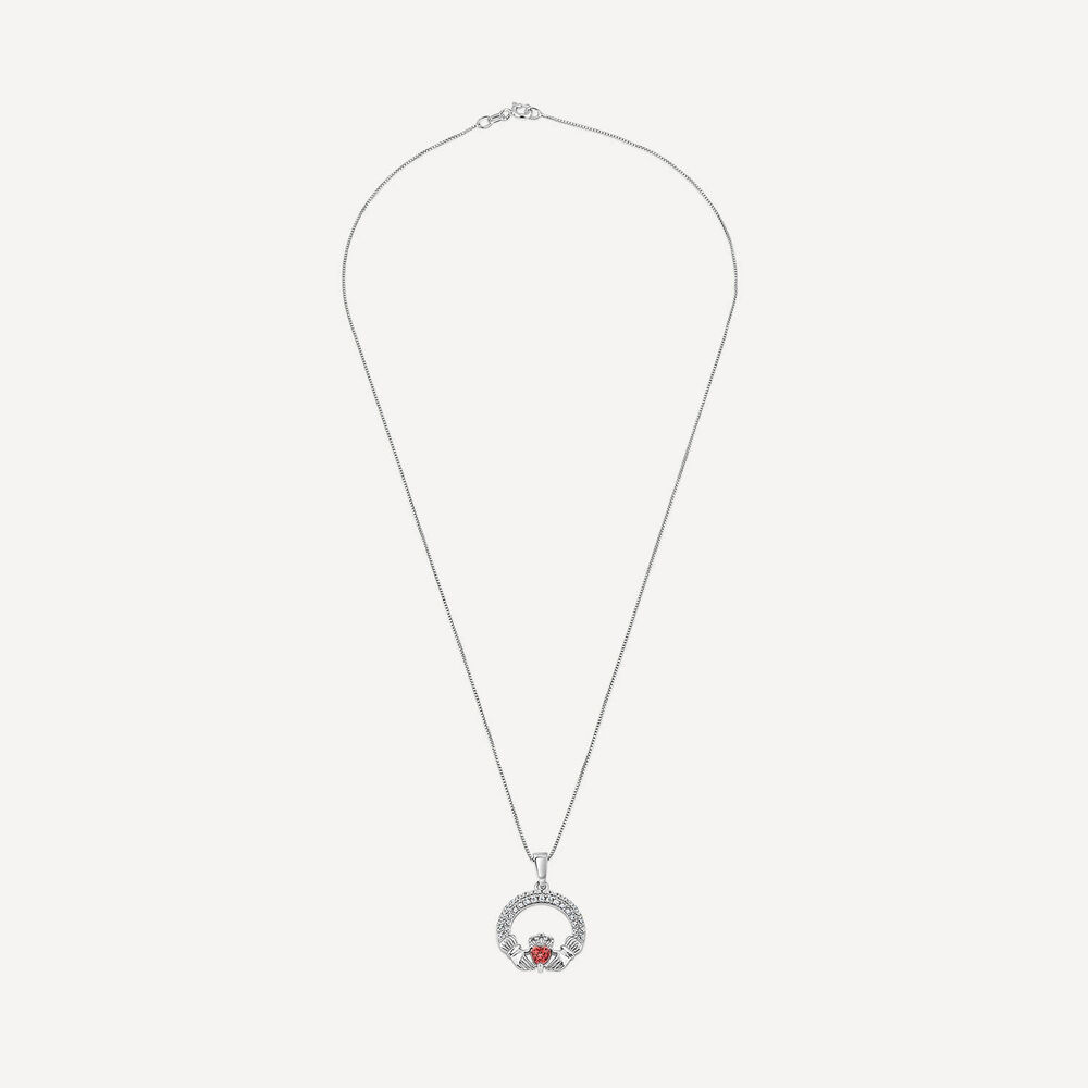 Sterling Silver January Birthstone Pave Cubic Zirconia Claddagh Pendant image number 2