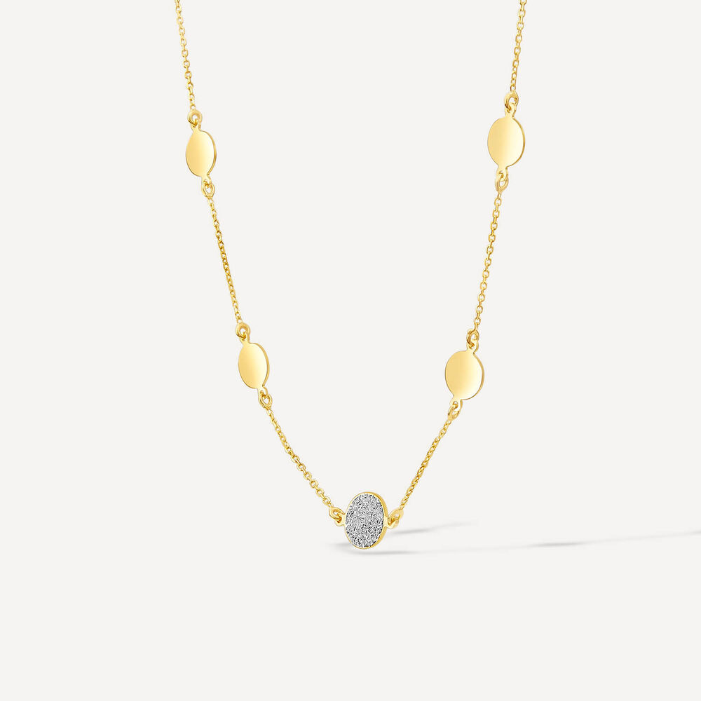 9ct Yellow Gold Glitter & Polished Round Disc Chain Necklet