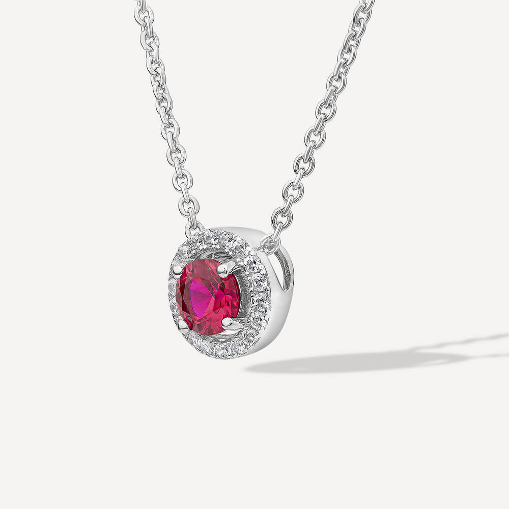 Sterling Silver Red Centre Stone & Cubic Zirconia Halo Pendant image number 1