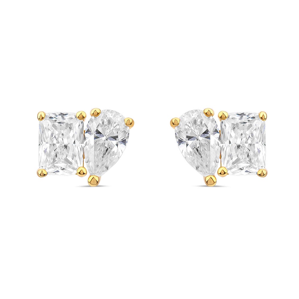 Yellow Gold Plated Sterling Silver Toi Et Moi Cubic Zirconia Stud Earrings image number 0