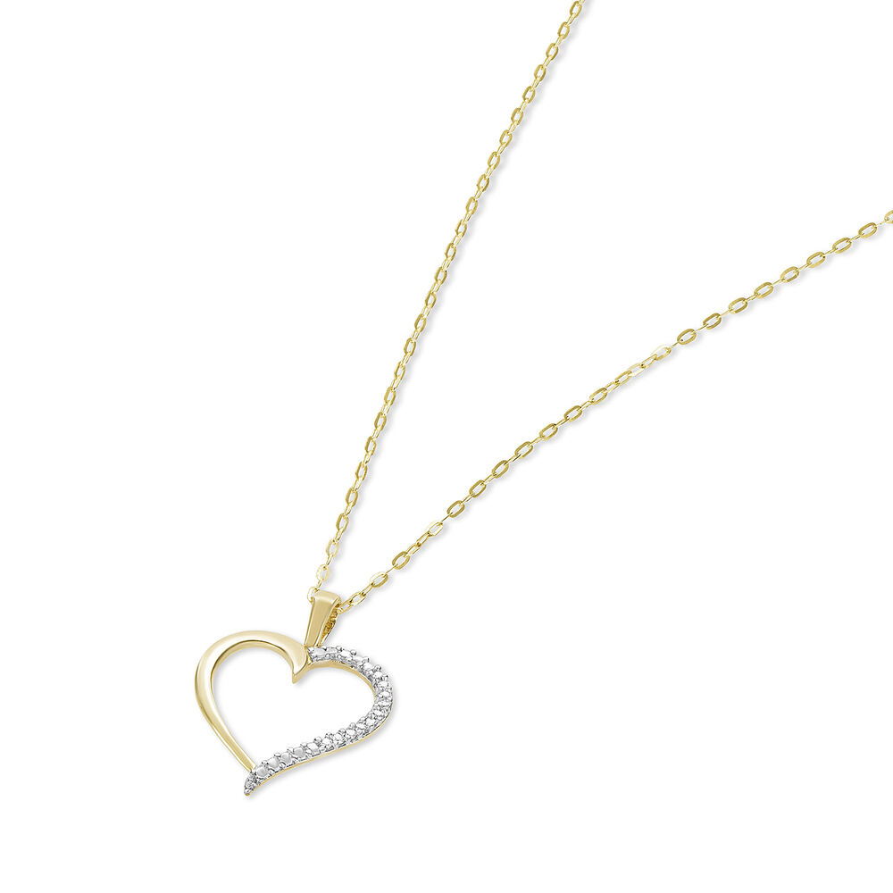 9ct Yellow Gold Cubic Zirconia Open Heart Pendant (Chain Included)