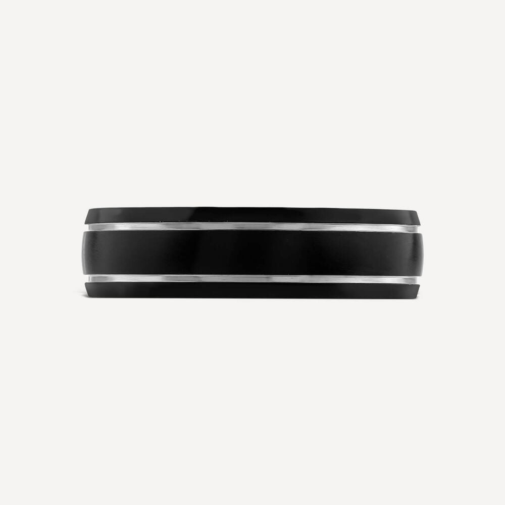 Black Titanium Silver Coloured Double Line Mens Ring