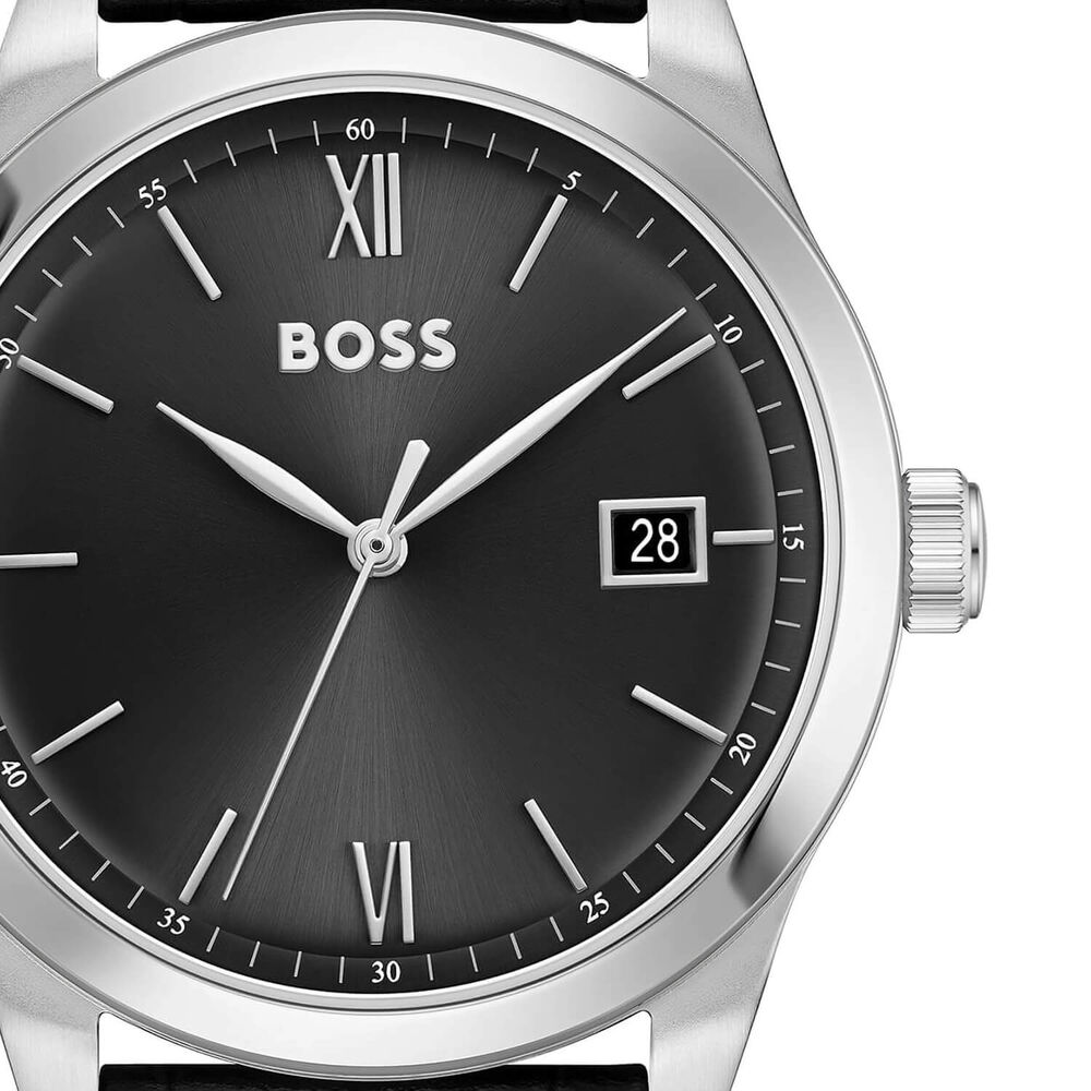 BOSS Langford 39mm Black Dial Leather Strap Watch
