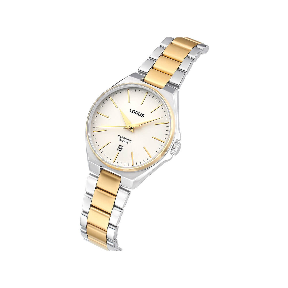Lorus Quartz Ladies 28mm Silver Dial Two-Tone Steel Bracelet Watch