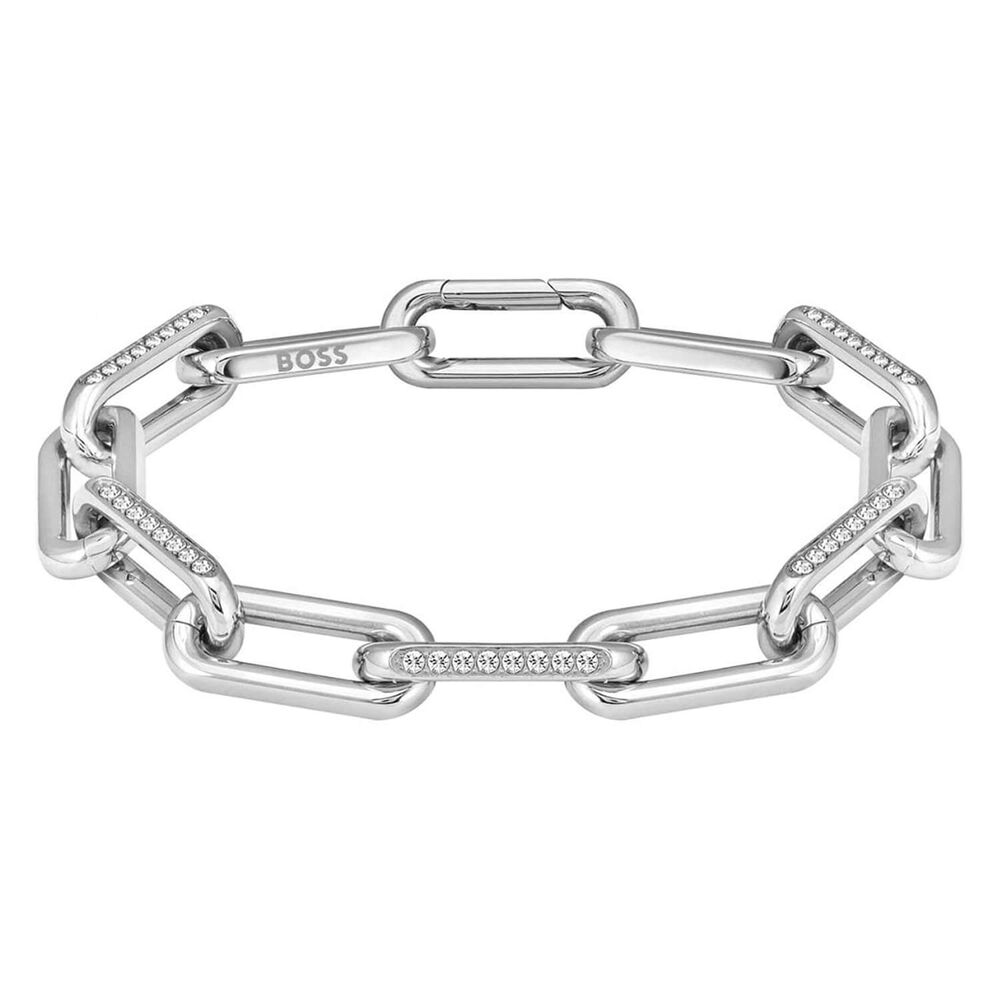 BOSS Halia Crystal Set Silver Link Stainless Steel Bracelet