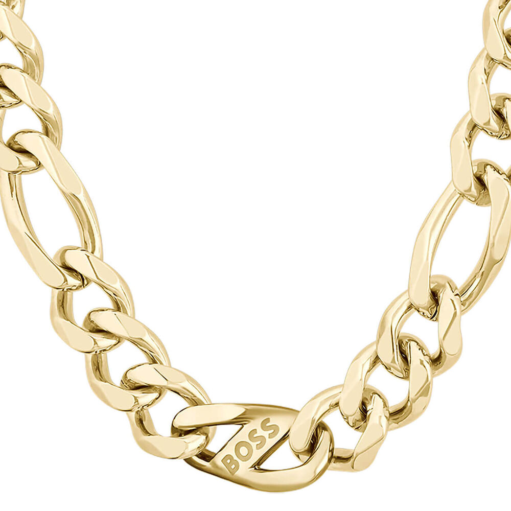 BOSS Rian Yellow Gold Plated Figaro Necklace image number 1
