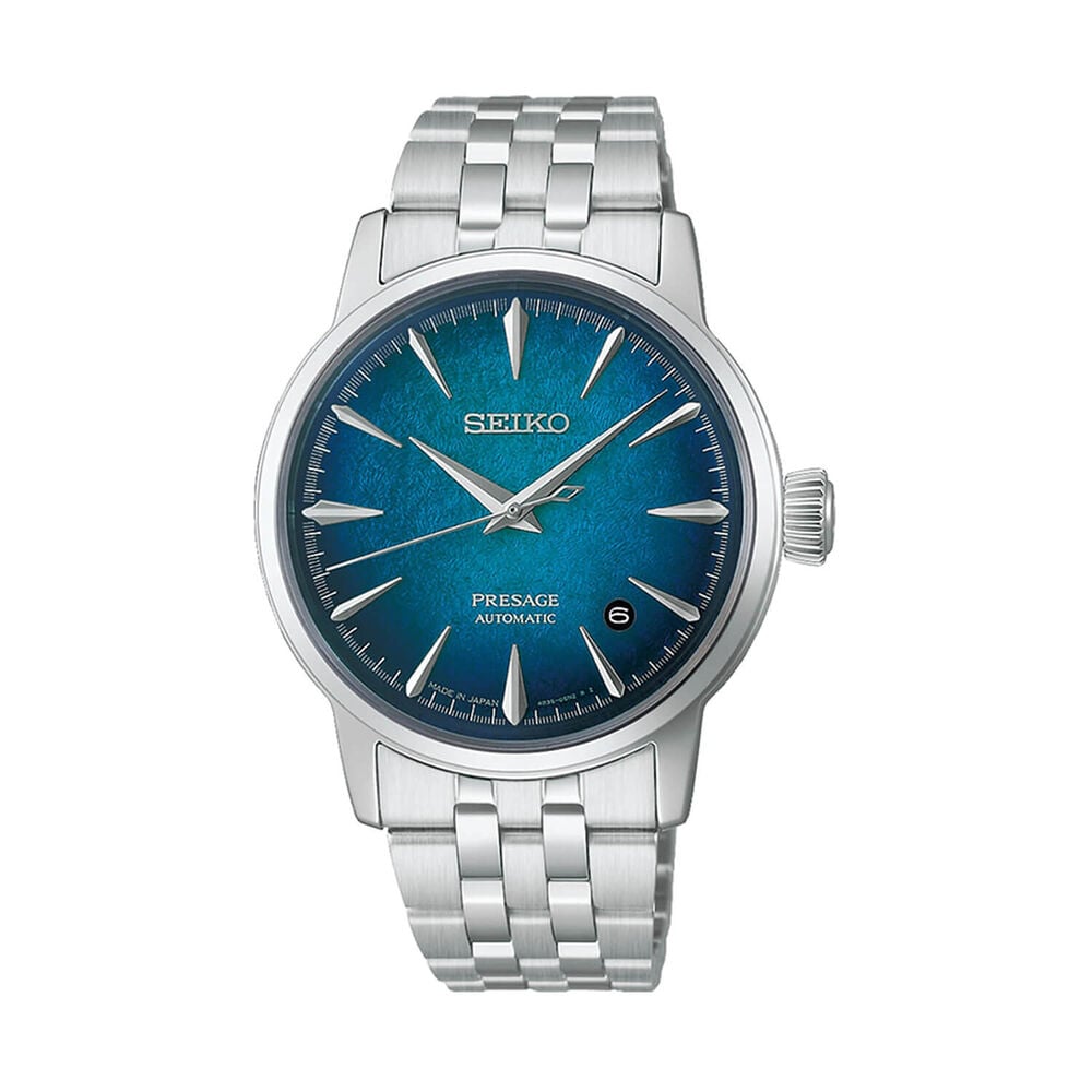 Seiko Presage Cocktail Time Crushed Ice &lsquo;Emerald Mist&rsquo; 38.5mm Blue Dial Steel Bracelet Watch