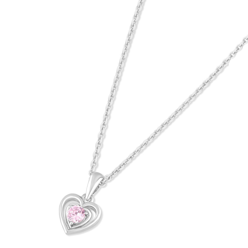 Little Treasure Sterling Silver Pink Crystal Heart Pendant (Chain Included) image number 1
