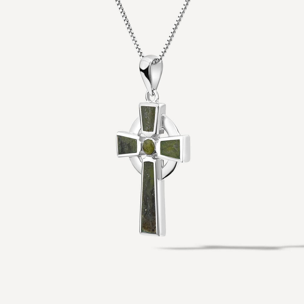 Silver Connemara Marble Cross Pendant image number 2
