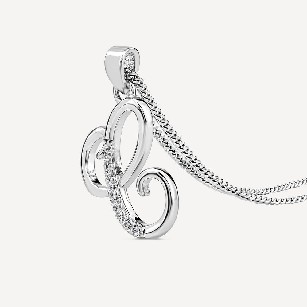 Sterling Silver Script Cubic Zirconia Initial "C" Pendant image number 2