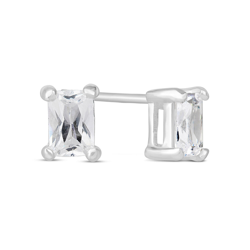 Sterling Silver Cubic Zirconia Emerald Cut Stud Earrings image number 2