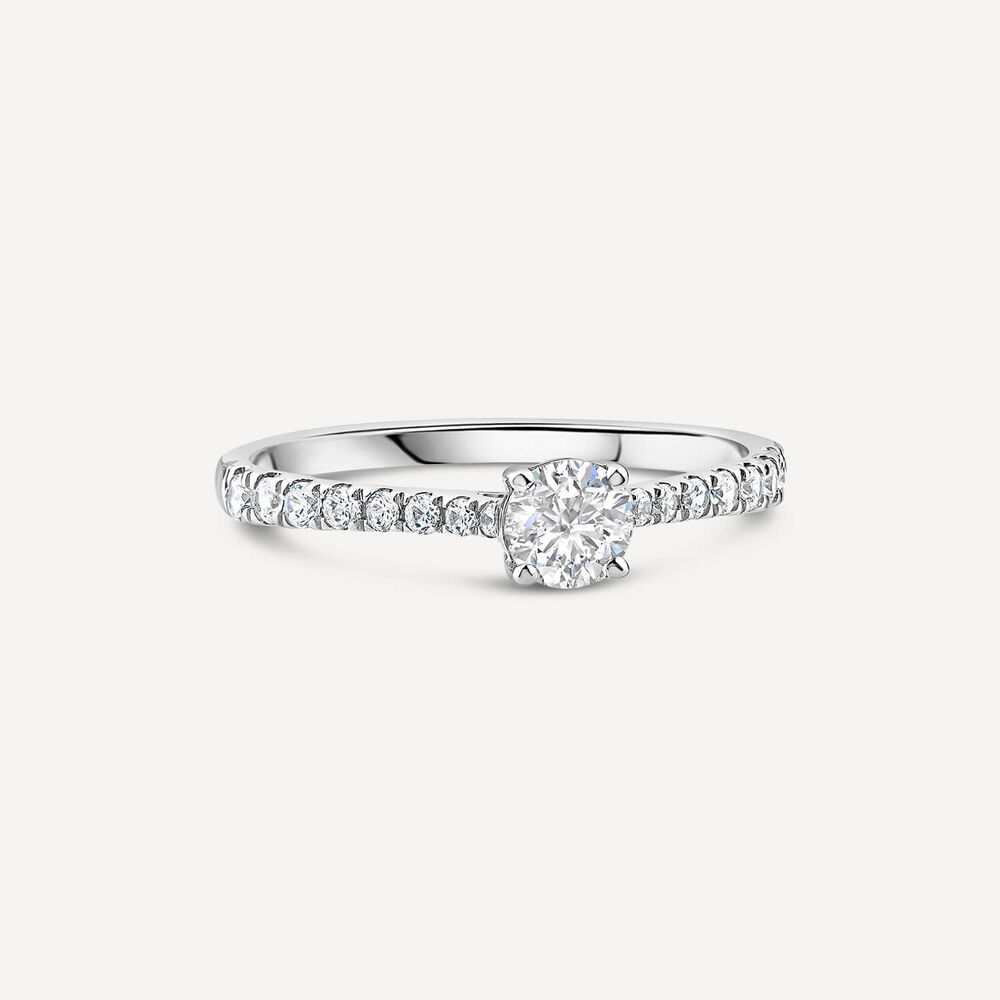 Tulip Setting 18ct White Gold 0.75ct Solitaire & Diamond Shoulders Diamond Ring image number 2