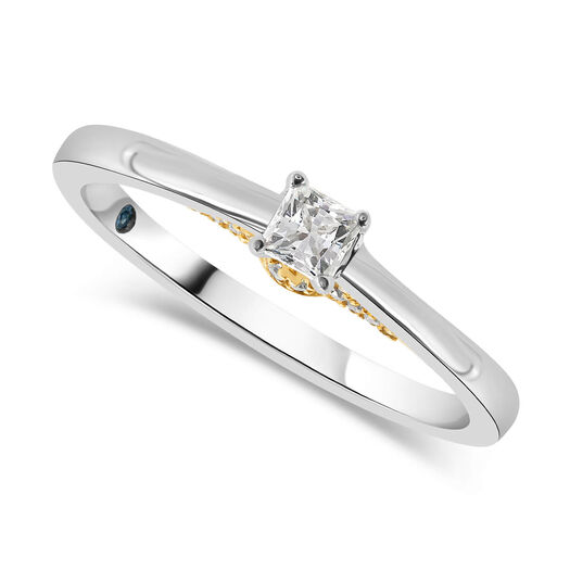 Kathy De Stafford 18ct White Gold ''Clara'' Princess Cut Solitaire & Yellow Gold Diamond Set Bridge 0.26ct Ring