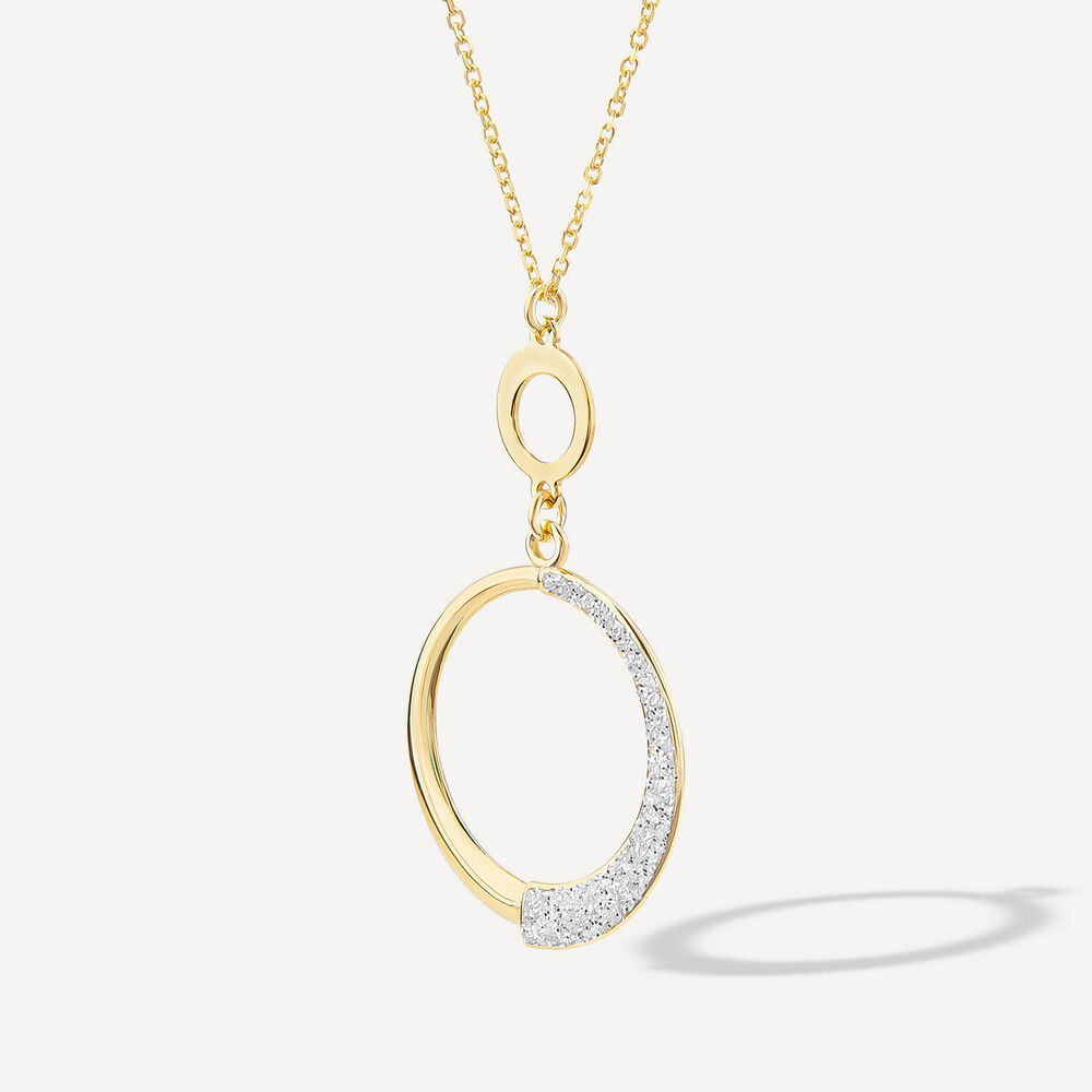 9ct Yellow Gold Half Glitter & Polished Circle Pendant image number 1