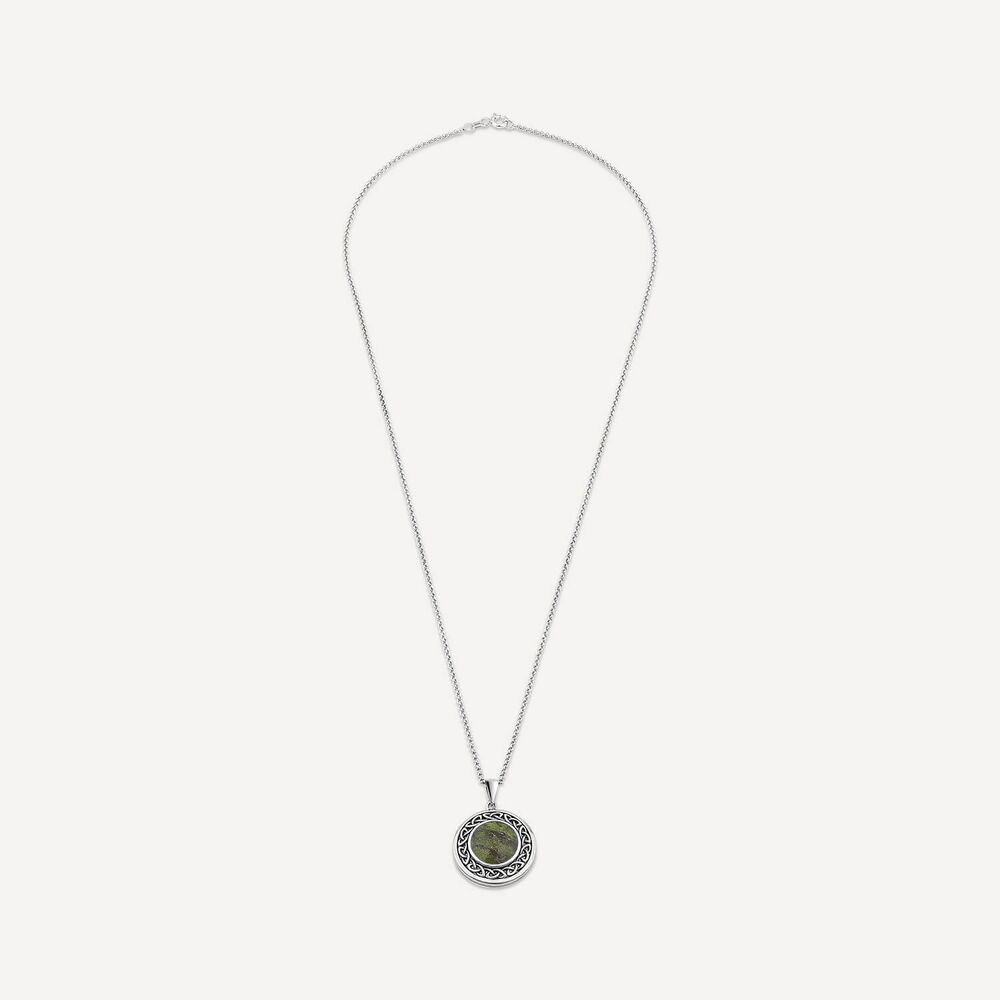 Silver Connemara Marble Round Celtic Knot Pendant image number 2