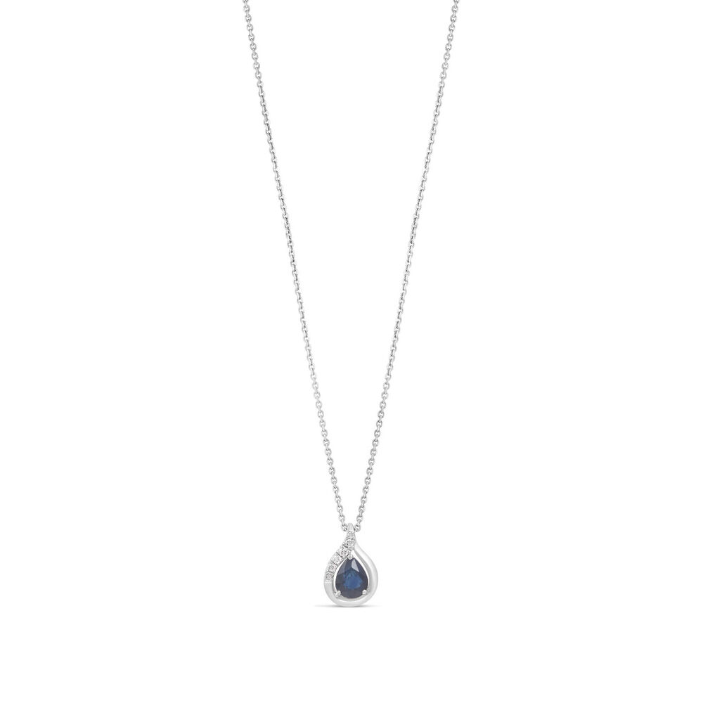 9ct White Gold Pear Created Sapphire in Tear with Diamond Set Edge Pendant image number 0