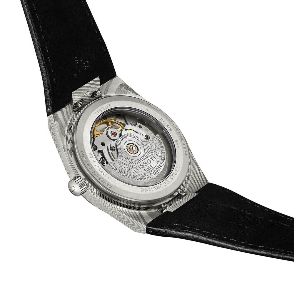 Tissot PRX Damascus Steel 38mm Dial Black Leather Strap Watch image number 2
