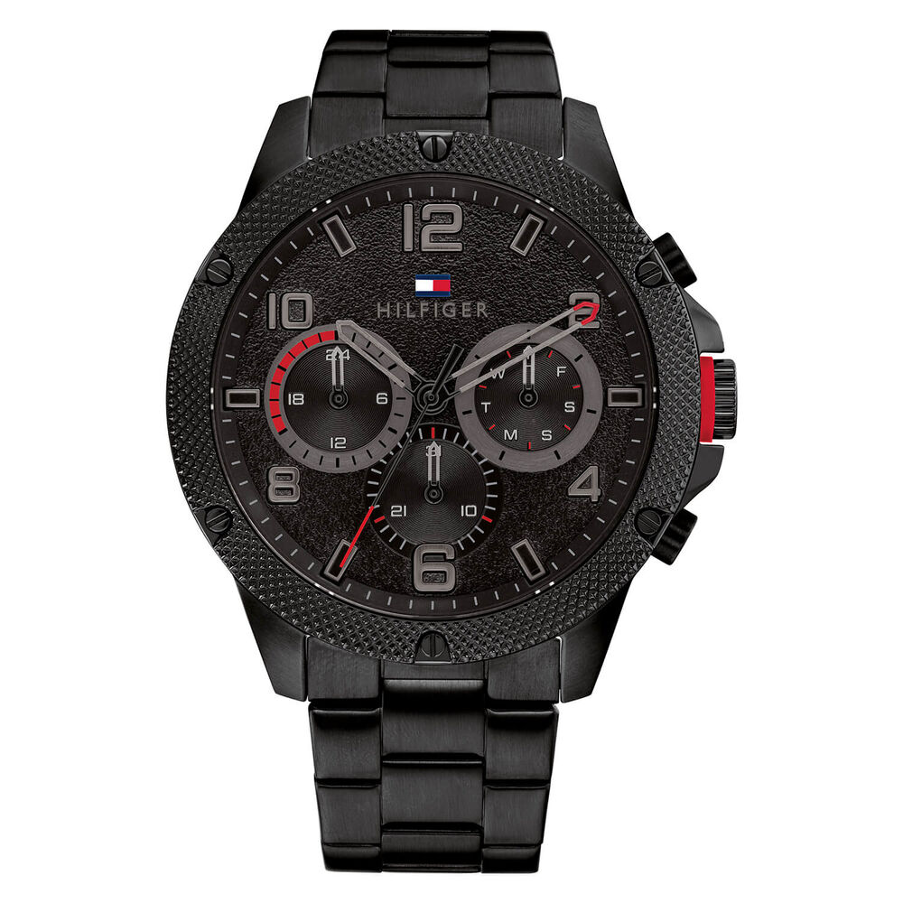 Tommy Hilfiger 46m Black Dial Black IP Case Bracelet Watch