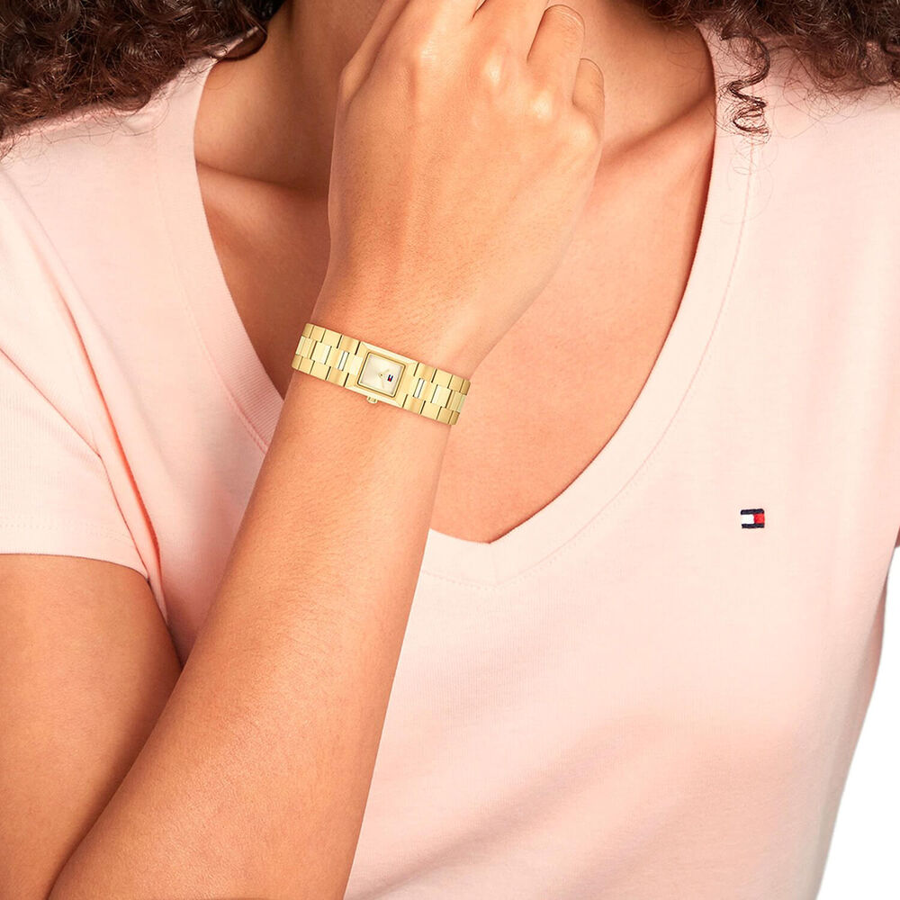 Tommy Hilfiger 25mm Square Gold Dial & Gold-Plated Steel Bracelet Watch image number 3