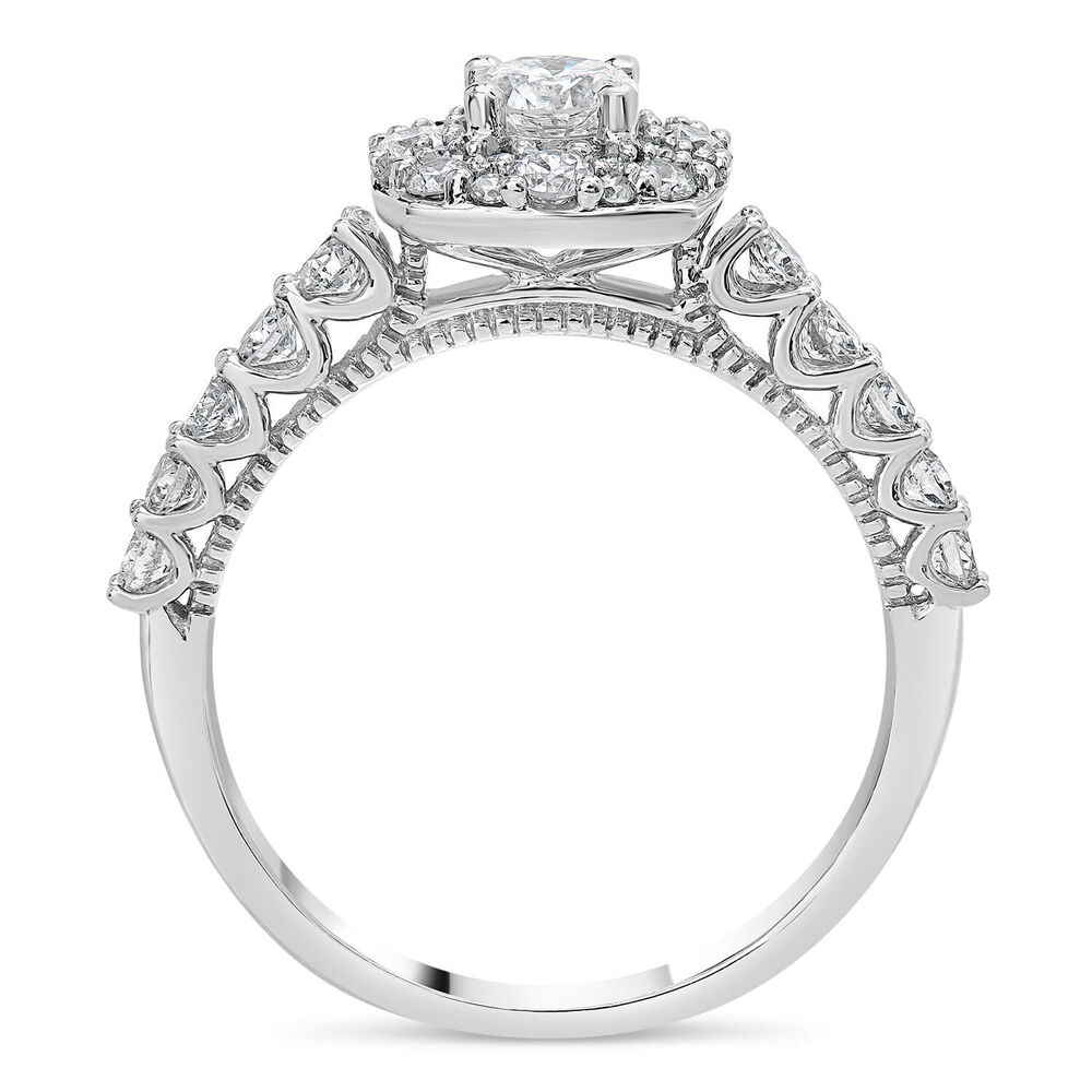18ct White Gold Round 1.00ct Diamond Square Halo and Shoulders Ring image number 2