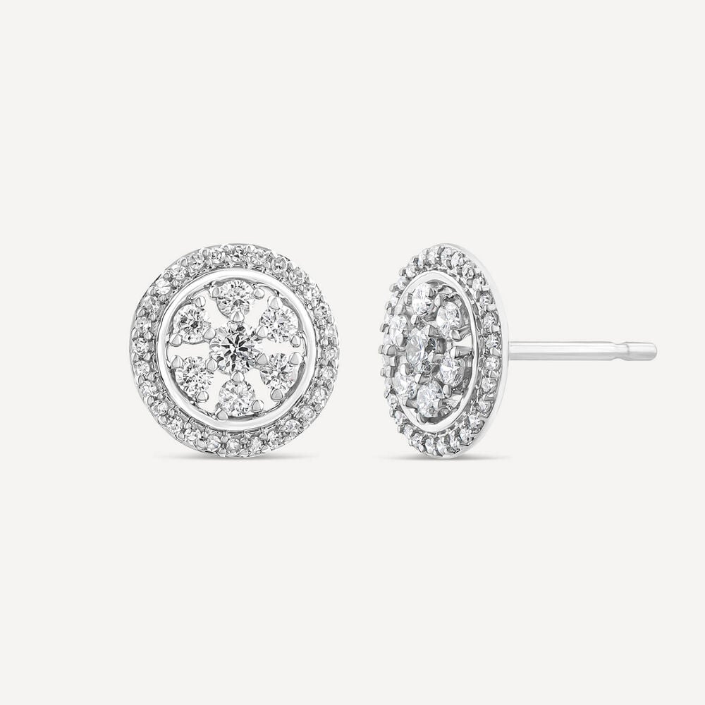 9ct White Gold 0.27ct Round Diamond Flower Halo Disc Stud Earrings image number 1