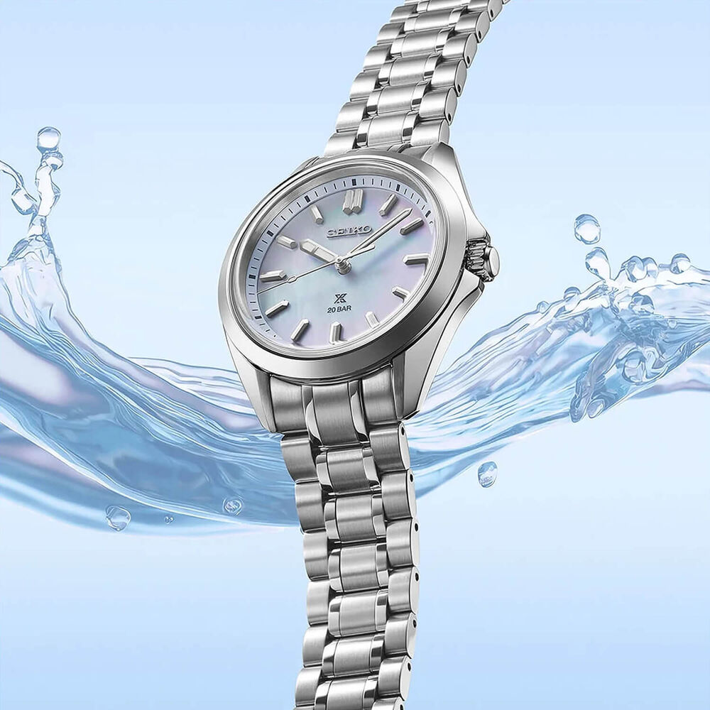 Seiko Prospex Sea 34mm Light Blue Mother of Pearl Dial Stainless Steel Bracelet Watch