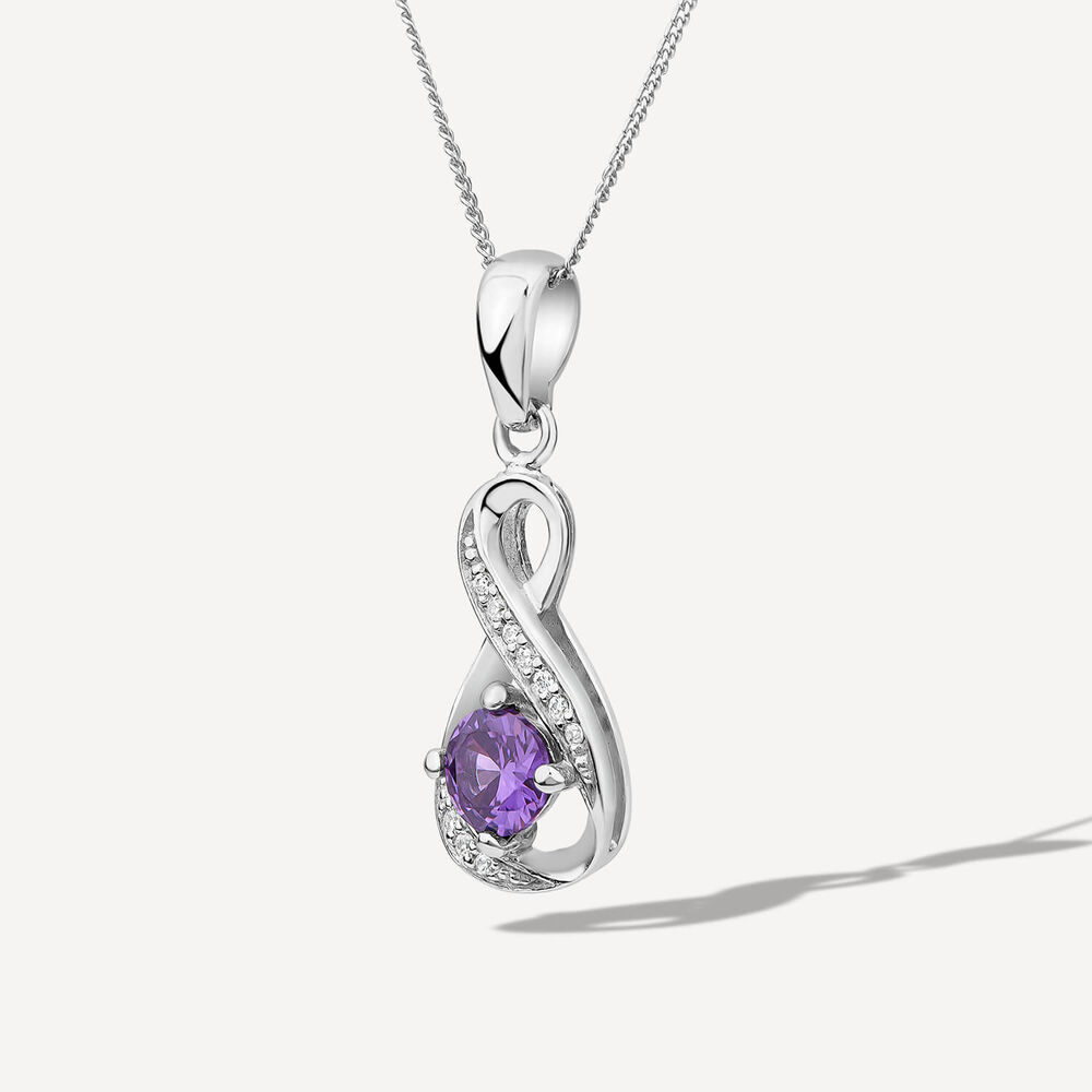 Sterling Silver and Cubic Zirconia February Birthstone Pendant (Chain Included) image number 1