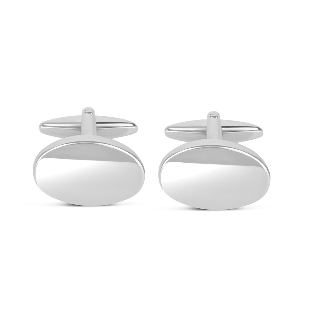 Silver-Plated Polished Oval Cufflinks image number 0