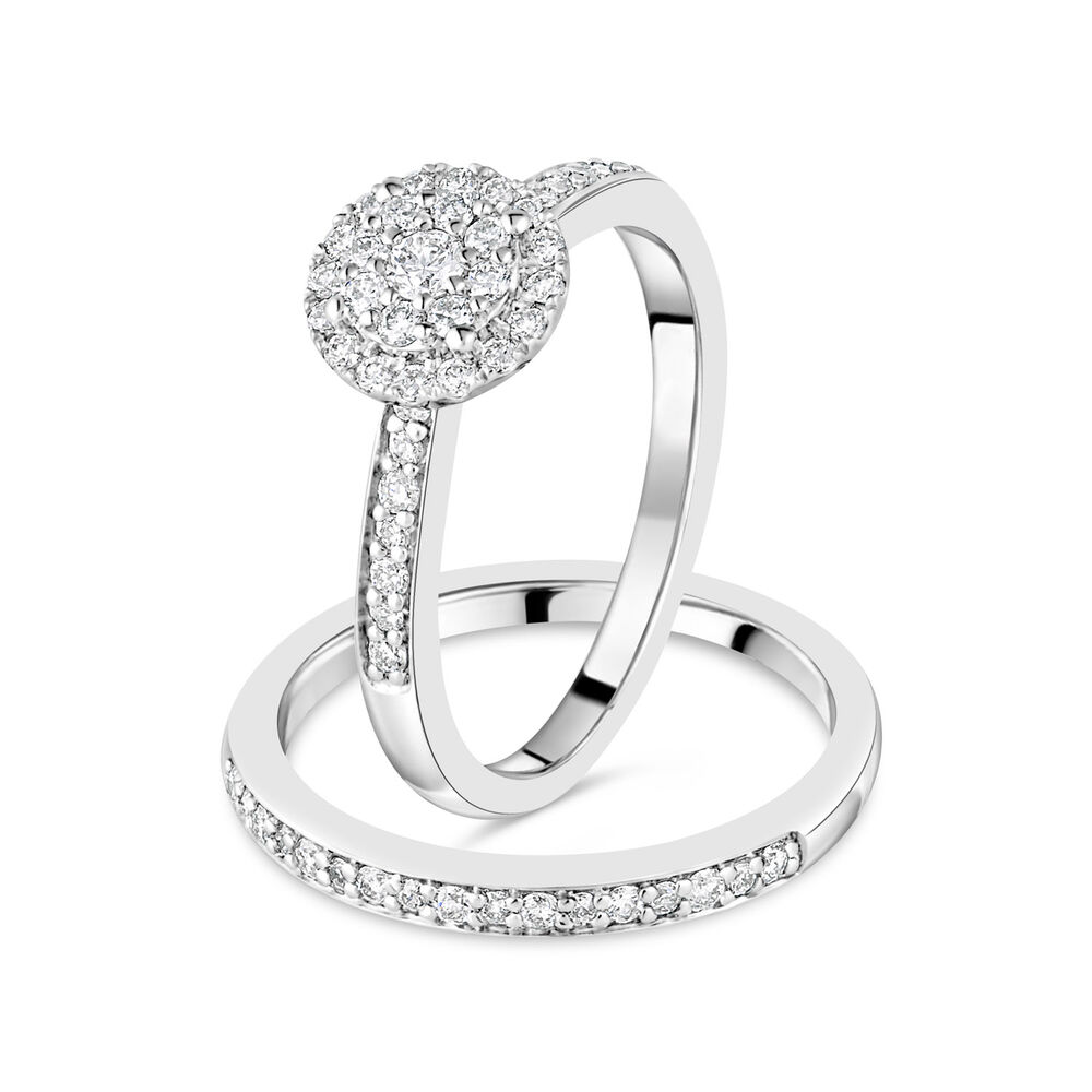 Ladies 9ct White Gold Diamond Cluster Halo Bridal Set .46ct image number 4