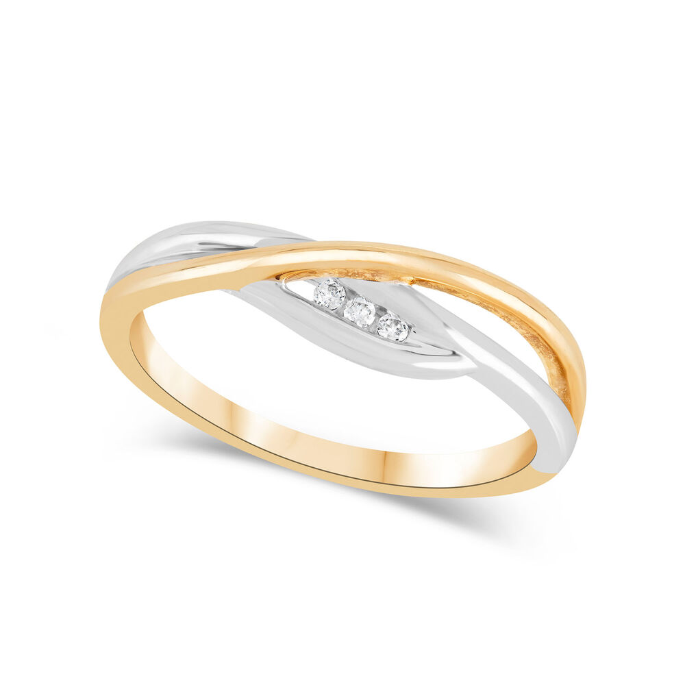 9ct Double Gold 0.03ct Diamond Crossover Ring image number 0