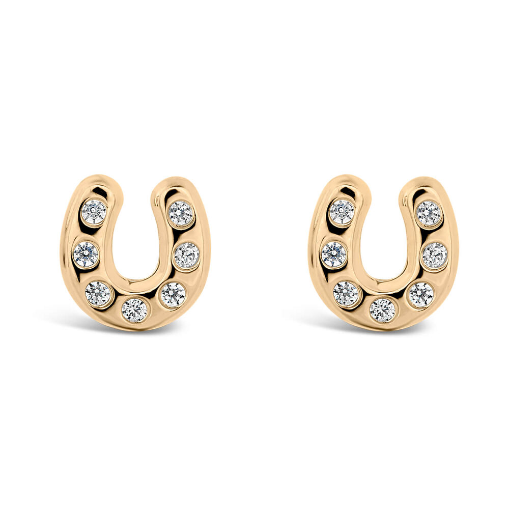 9ct Yellow Gold Cubic Zirconia Set Horseshoe Kids Stud Earrings image number 0