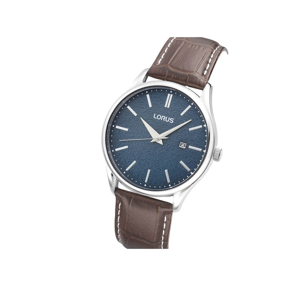 Lorus Quartz Gents 42mm Lake Blue & Green Dial Dark Brown Leather Strap Watch